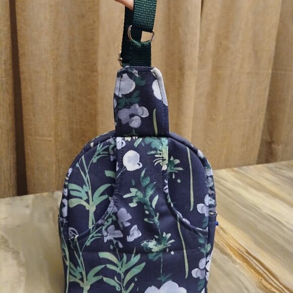 New Mini Backpack Sling Travel Bag Crossbody Blue floral Canvas Black Dress 9\